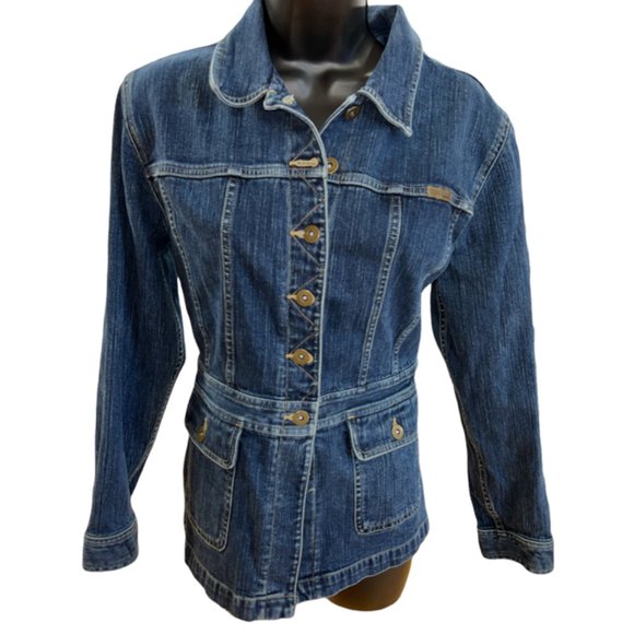 Vintage Liz Claiborne Lizwear Dark Wash Jean Jacket Sz PM - Picture 1 of 6